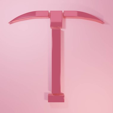 Pembe Kazma simgesi pembe arkaplanda izole edilmiş. Minimalizm kavramı. 3 Boyutlu resimleme.