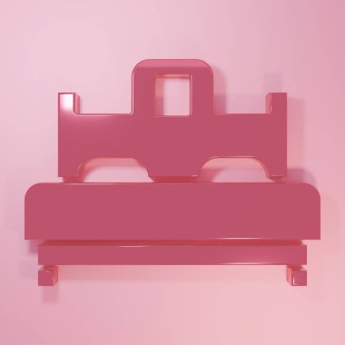 Pembe yatak odası simgesi pembe arka planda izole edilmiş. Düğün, aşk, evlilik sembolü. Balayı koleksiyonundan yatak odası yaratıcı ikonu. Minimalizm kavramı. 3 Boyutlu resimleme.
