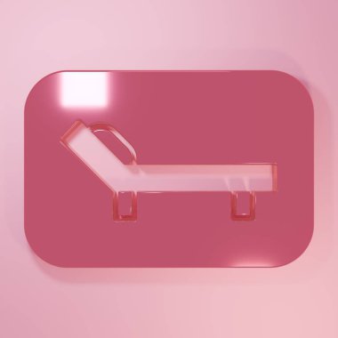 Pembe güneşli yatak ikonu pembe arka planda izole edilmiş. Güneş şezlongu. Minimalizm kavramı. 3 Boyutlu resimleme.