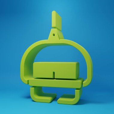 Yeşil Kayak kaldırma simgesi mavi arkaplanda izole edildi. Minimalizm kavramı. 3 Boyutlu resimleme.