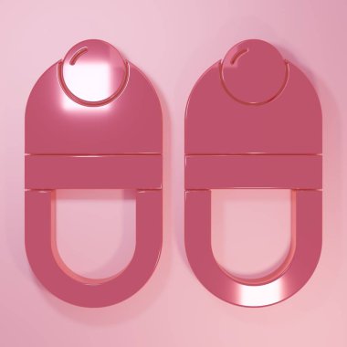 Pembe Terlikler ikonu pembe arka planda izole edilmiş. Parmak arası terlik işareti. Minimalizm kavramı. 3 Boyutlu resimleme.