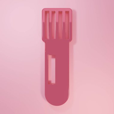 Pembe test tüpü ve pembe arka planda izole edilmiş kimyasal test ikonu. Laboratuvar cam levhası. Minimalizm kavramı. 3 Boyutlu resimleme.
