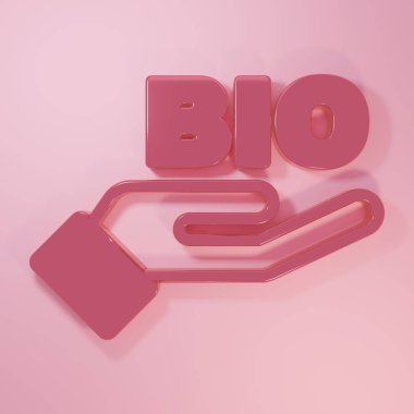 Pembe Bio yeşil sağlıklı yiyecek ikonu pembe arka planda izole edilmiş. Organik ürün. Sağlıklı yemek etiketi. Minimalizm kavramı. 3 Boyutlu resimleme.