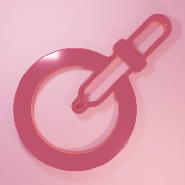 Pembe arka planda izole edilmiş pipet ikonlu Pembe Petri kabı. Minimalizm kavramı. 3 Boyutlu resimleme.