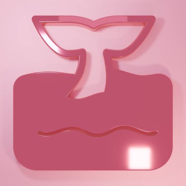 Pembe Balina kuyruğu pembe arka planda izole edilmiş okyanus dalgası ikonu. Minimalizm kavramı. 3 Boyutlu resimleme.