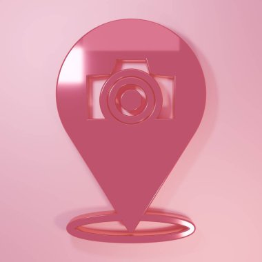 Pembe fotoğraf makinesi simgesi pembe arkaplanda izole edilmiş. Foto kamera. Dijital fotoğrafçılık. Minimalizm kavramı. 3 Boyutlu resimleme.