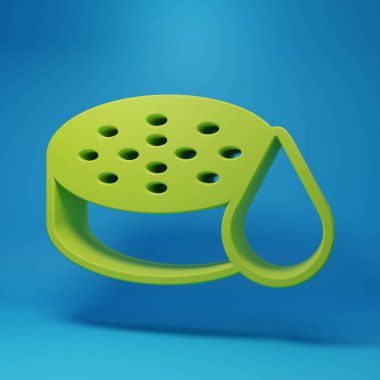 Mavi arkaplanda yeşil su sensörü simgesi izole edildi. Minimalizm kavramı. 3 Boyutlu resimleme.