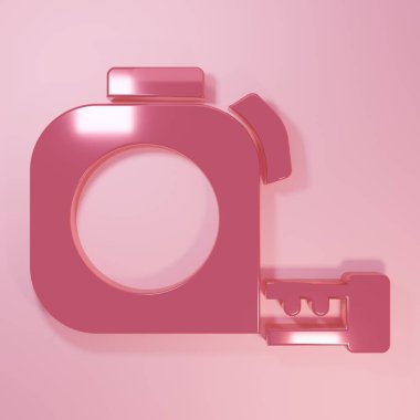 Pembe Rulet inşaat ikonu pembe arka planda izole edilmiş. Mezura ölçüm sembolü. Minimalizm kavramı. 3 Boyutlu resimleme.