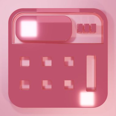Pembe hesap makinesi simgesi pembe arkaplanda izole edilmiş. Muhasebe sembolü. İş hesaplamaları matematik eğitimi ve finans. Minimalizm kavramı. 3 Boyutlu resimleme.