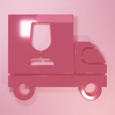 Pembe şarap kamyonu ikonu pembe arka planda izole edilmiş. Hızlı teslimat. Minimalizm kavramı. 3 Boyutlu resimleme.