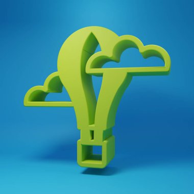 Green Hot air balloon icon isolated on blue background. Air transport for travel. Minimalism concept. 3D render illustration.