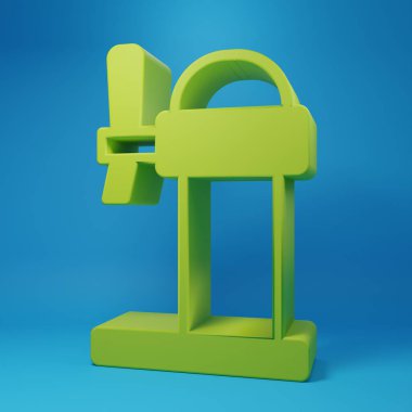 Yeşil Dispenser bira ikonu mavi arkaplanda izole edilmiş. Bira kulesi genişliğinde. Minimalizm kavramı. 3 Boyutlu resimleme.