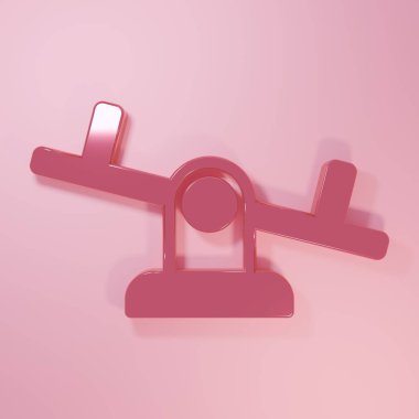 Pembe Tahterevalli simgesi pembe arka planda izole edilmiş. Tahterevalli eşit yönetim kurulu. Oyun alanı sembolü. Minimalizm kavramı. 3 Boyutlu resimleme.