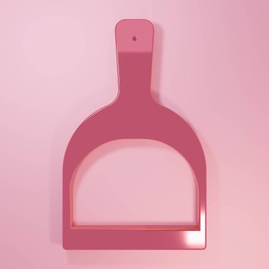 Pembe faraş simgesi pembe arkaplanda izole edilmiş. Temizlik işleri. Minimalizm kavramı. 3 Boyutlu resimleme.