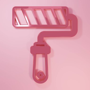 Pembe boya fırça ikonu pembe arka planda izole edilmiş. Minimalizm kavramı. 3 Boyutlu resimleme.