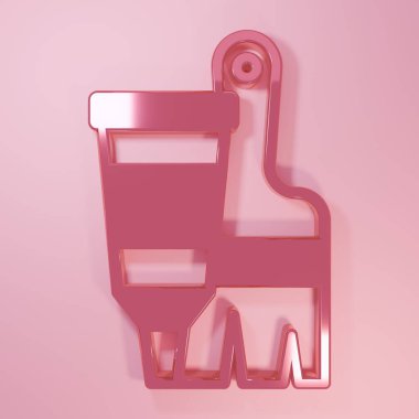 Pembe paletli pembe tüp ve pembe arka planda izole edilmiş fırça simgesi. Minimalizm kavramı. 3 Boyutlu resimleme.