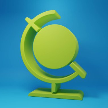 Yeşil Dünya ikonu mavi arkaplanda izole edildi. Minimalizm kavramı. 3 Boyutlu resimleme.