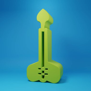 Mavi arkaplanda Green Arrow simgesi izole edildi. Minimalizm kavramı. 3 Boyutlu resimleme.