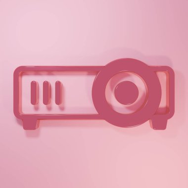 Pembe Sunum, film, film, medya projektör ikonu pembe arka planda izole edildi. Minimalizm kavramı. 3 Boyutlu resimleme.