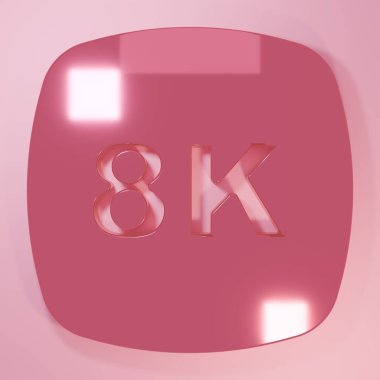 Pembe 8k Ultra HD simgesi pembe arka planda izole edilmiş. Minimalizm kavramı. 3 Boyutlu resimleme.