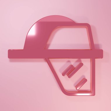 Pembe itfaiyeci kaskı ya da pembe arka planda izole edilmiş itfaiyeci şapkası ikonu. Minimalizm kavramı. 3 Boyutlu resimleme.