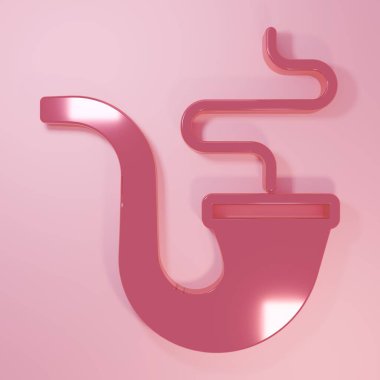 Pembe tüttürme piposu ve pembe arka planda izole edilmiş duman simgesi. Tütün piposu. Minimalizm kavramı. 3 Boyutlu resimleme.