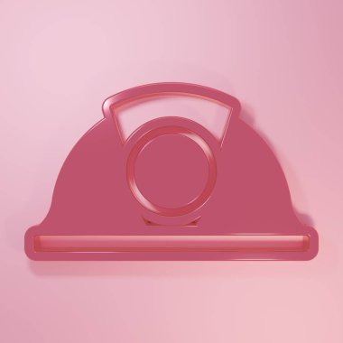 Pembe Miner kask ikonu pembe arka planda izole edilmiş. Minimalizm kavramı. 3 Boyutlu resimleme.