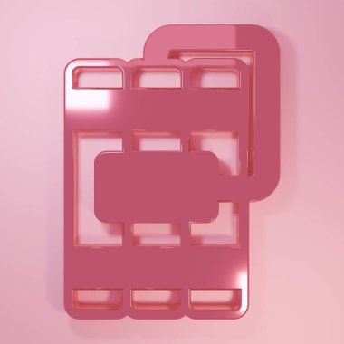 Pembe patlayıcı bomba çubuğu ve pembe arka planda izole edilmiş zamanlayıcı ikonu. Saatli bomba - patlama tehlikesi kavramı. Minimalizm kavramı. 3 Boyutlu resimleme.