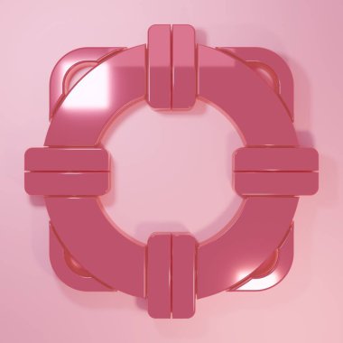 Pembe Lifebuoy simgesi pembe arka planda izole edilmiş. Can simidi sembolü. Minimalizm kavramı. 3 Boyutlu resimleme.
