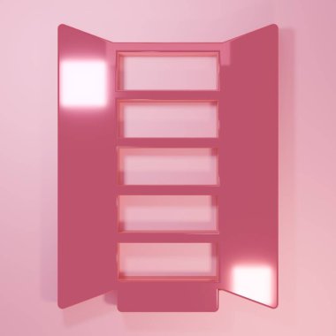 Pembe Gardırop ikonu pembe arka planda izole edilmiş. Dolap tabelası. Minimalizm kavramı. 3 Boyutlu resimleme.