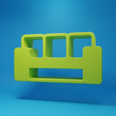 Green Sofa icon isolated on blue background. Minimalism concept. 3D render illustration.