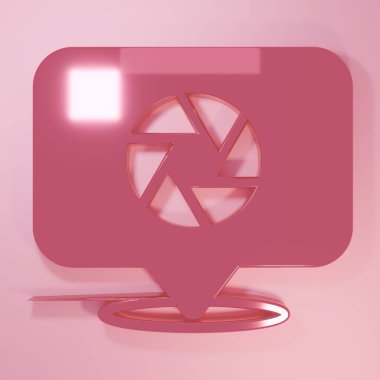 Pembe fotoğraf makinesi simgesi pembe arkaplanda izole edilmiş. Foto kamera. Dijital fotoğrafçılık. Minimalizm kavramı. 3 Boyutlu resimleme.