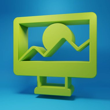 Green Photo camera icon isolated on blue background. Foto camera. Digital photography. Minimalism concept. 3D render illustration.