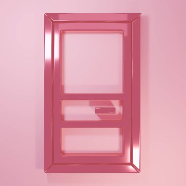 Pembe Kapalı Kapı simgesi pembe arkaplanda izole edilmiş. Minimalizm kavramı. 3 Boyutlu resimleme.