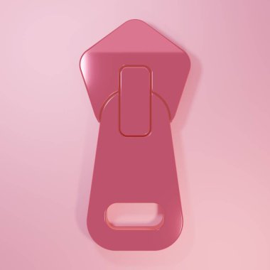 Pembe fermuar simgesi pembe arka planda izole edilmiş. Minimalizm kavramı. 3 Boyutlu resimleme.
