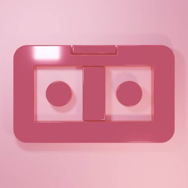 Pembe VHS video kaset ikonu pembe arkaplanda izole edilmiş. Minimalizm kavramı. 3 Boyutlu resimleme.