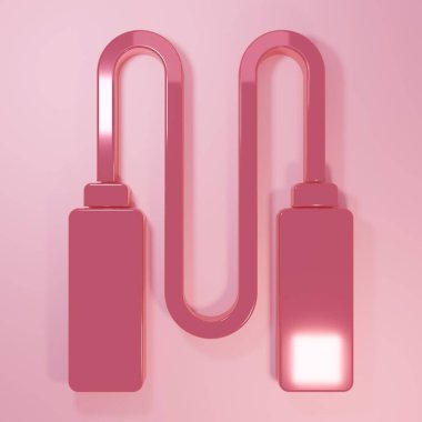 Pembe atlama ipi simgesi pembe arka planda izole edildi. İp atlıyorum. Spor malzemeleri. Minimalizm kavramı. 3 Boyutlu resimleme.