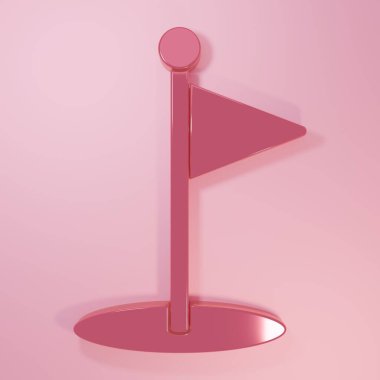 Pembe Golf bayrağı simgesi pembe arkaplanda izole edilmiş. Golf ekipmanı ya da aksesuar. Minimalizm kavramı. 3 Boyutlu resimleme.