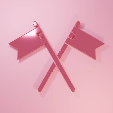 Pembe haçlı ortaçağ bayrağı ikonu pembe arka planda izole edilmiş. Bir kral ya da kraliçe tarafından yönetilen ülke, devlet ya da bölge. Minimalizm kavramı. 3 Boyutlu resimleme.