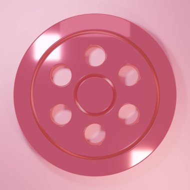Pembe arka planda izole edilmiş bir araba simgesi için pembe Alaşımlı tekerlek. Minimalizm kavramı. 3 Boyutlu resimleme.