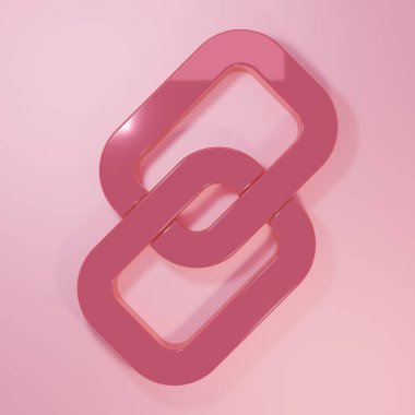 Pembe zincir bağlantı simgesi pembe arkaplanda izole edildi. Bağlantı bekar. Hiper bağlantı zinciri sembolü. Minimalizm kavramı. 3 Boyutlu resimleme.