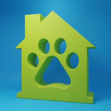 Green Pet house icon isolated on blue background. Minimalism concept. 3D render illustration.