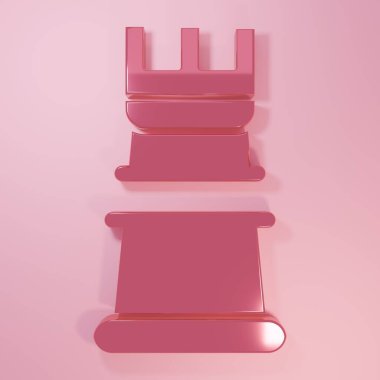 Pembe İş Stratejisi simgesi pembe arka planda izole edildi. Satranç sembolü. Oyun, yönetim, finans. Minimalizm kavramı. 3 Boyutlu resimleme.