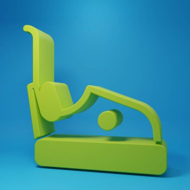 Mavi arka planda yeşil renkli araba simgesi izole edildi. Eğlence parkı. Çocuklar için eğlence parkı, eğlence parkı. Minimalizm kavramı. 3 Boyutlu resimleme.