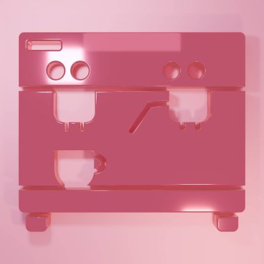 Pembe kahve makinesi ikonu pembe arka planda izole edilmiş. Minimalizm kavramı. 3 Boyutlu resimleme.