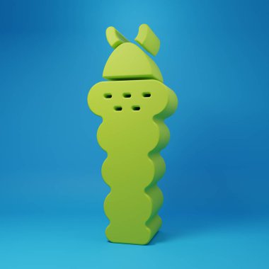Yeşil Larva böcek ikonu mavi arkaplanda izole edilmiş. Minimalizm kavramı. 3 Boyutlu resimleme.