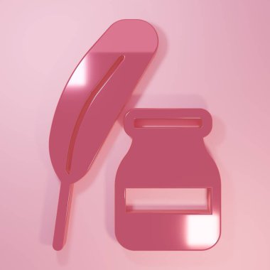 Pembe Tüy ve pembe arka planda izole edilmiş mürekkep ikonu. Minimalizm kavramı. 3 Boyutlu resimleme.