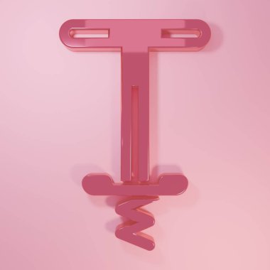 Pembe Pogo oyuncağı ikonu pembe arka planda izole edilmiş. Minimalizm kavramı. 3 Boyutlu resimleme.
