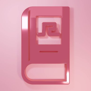 Pembe Yunan tarih kitabı ikonu pembe arka planda izole edilmiş. Minimalizm kavramı. 3 Boyutlu resimleme.