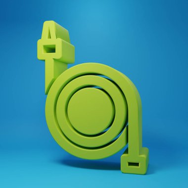 Mavi arka planda yeşil yangın hortumu ikonu izole edildi. Minimalizm kavramı. 3 Boyutlu resimleme.